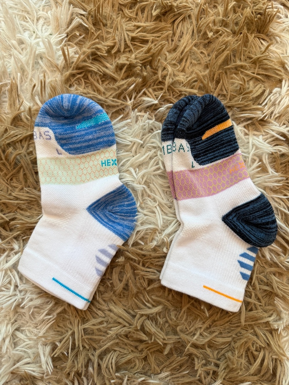 Bombas Socks in White with Blue, Black & Pink Accents